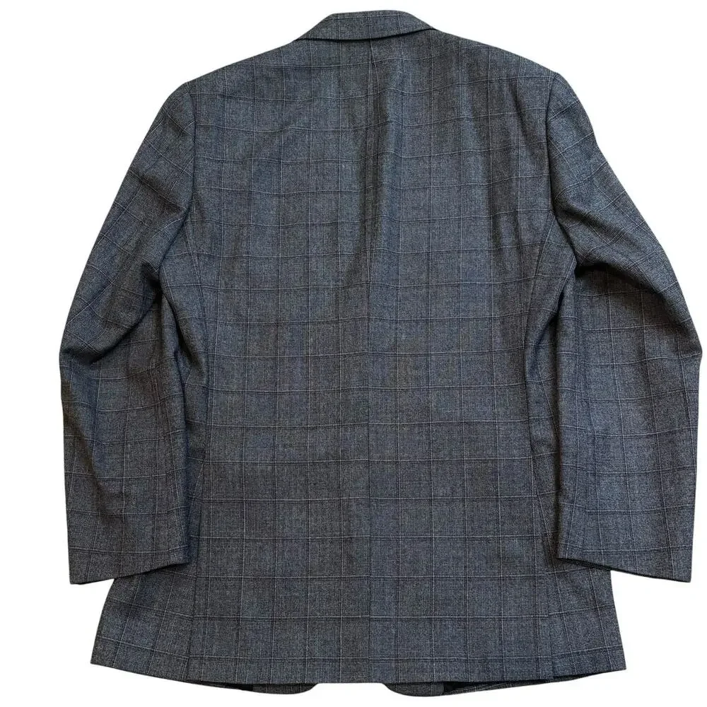 Jos. A. Bank Travelers Wool Sport Coat 40L Gray Wine Windowpane Plaid